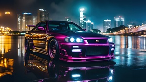 Nissan Skyline GT-R R34, AI art, Purple aesthetic, 4K wallpaper