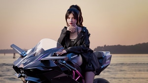 Biker, Girls, Artist, Artwork, Digital Art, Artstation, Kawasaki Ninja H2r, Kawasaki Ninja, Bikes, 4K wallpaper