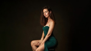 Girls, Model, Green Dress, 4K wallpaper