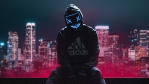 Hoodie, Mask, Neon, Artist, Artwork, Digital Art, 4K wallpaper