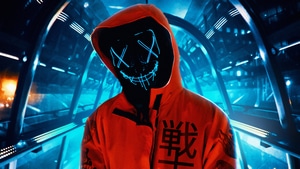 Hoodie, Mask, Neon, Artist, Artwork, Digital Art, 4K wallpaper