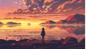 Alone, Sunset, Artist, Artwork, Digital Art, 4K wallpaper