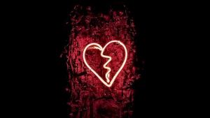 Broken heart, Neon sign, Shattered, Vintage, Glowing, Heartbreak, Sadness, Dark red, 4K wallpaper