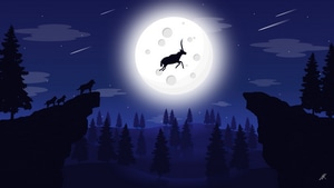 Reindeer, Wolf, Moon, Illustration, Artist, Artwork, Digital Art, 4K wallpaper