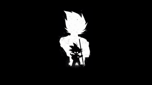Goku, Black and White, Silhouette, AMOLED, Minimalist, Black background, 4K wallpaper