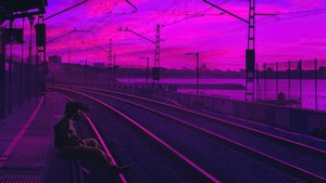 Railroad, Track, Vaporwave, Artist, Artwork, Digital Art, 4K wallpaper