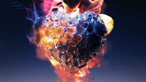 Love heart, Fire, 3D Render, Flames, 4K wallpaper