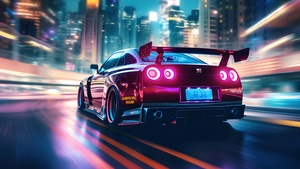 Nissan Skyline GT-R R34, Racing car, AI art, Purple aesthetic, 4K wallpaper