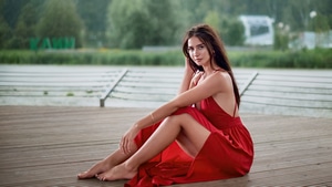 Girls, Model, Red Dress, 4K wallpaper