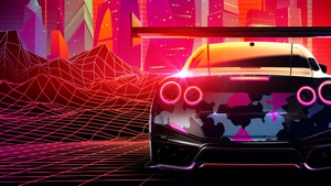 Nissan Gtr, Nissan, Cars, Retrowave, 4K wallpaper