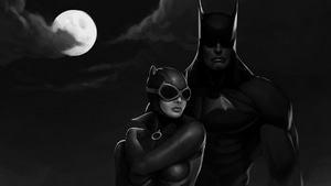 Batman, Catwoman, Superheroes, Artist, Artwork, Digital Art, Monochrome, Black And White, 4K wallpaper