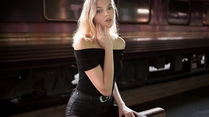Girls, Model, Black Dress, Blonde, 4K wallpaper