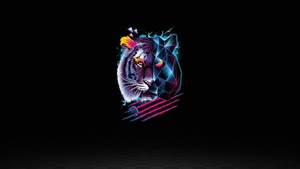 Lion, Retrowave, Retro, Artist, Artwork, Digital Art, Dark, Black, 4K wallpaper