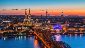 Germany, Cologne, Sunset, Cityscape, Historical landmark, 4K wallpaper