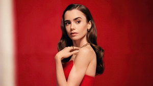 Lily Collins, Celebrities, Girls, Model, Red Dress, 4K wallpaper