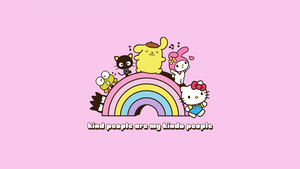 Sanrio, Hello Kitty, My Melody, Pompompurin, Pochacco, Pink background, Hello kitty quotes, Best friends, Rainbow, 4K wallpaper