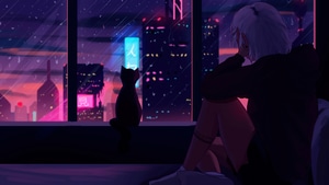 Alone, Cat, Artist, Artwork, Digital Art, Artstation, 4K wallpaper