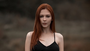 Anna Telysheva, Girls, Model, Redhead, Black Dress, 4K wallpaper