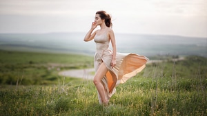 Girls, Model, Dress, Field, 4K wallpaper