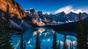 Moraine Lake, Canadian Rockies, Banff National Park, Alberta, North America, Sunset, Scenic, 4K wallpaper