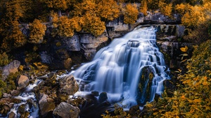Waterfall, Ontario, Canada, Scenic, Autumn, Mossy rocks, 4K wallpaper