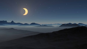 Moon, Mountains, Stars, Nature, Artist, Artwork, Digital Art, 4K wallpaper