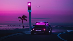 Outrun, Porsche, Retrowave, Synthwave, Vaporwave, Artist, Artwork, Digital Art, 4K wallpaper