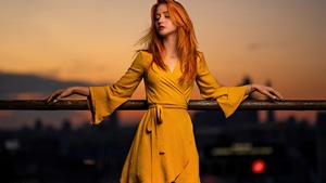 Redhead, Yellow Dress, Girls, Model, 4K wallpaper