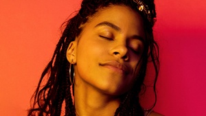 Zazie Beetz, Closeup, German actress, Orange background, Portrait, 4K wallpaper