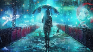 Alone, Rain, Umbrella, Cat, Artist, Artwork, Digital Art, Artstation, 4K wallpaper