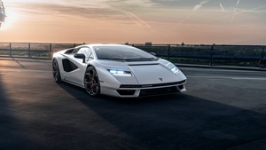 Lamborghini Countach LPI 800-4, Sunset, White cars, 4K wallpaper