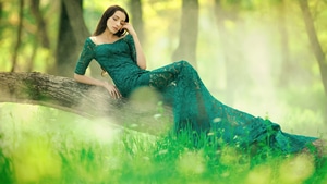 Girls, Model, Green Dress, 4K wallpaper