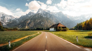Landscape, Austria, Almsee, Road, Mountains, Scenery, 4K wallpaper