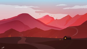 Hut, Mountains, Minimalism, Minimalist, Artist, Artwork, Digital Art, Artstation, 4K wallpaper