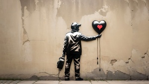 Heart balloon, Graffiti, Wall, 4K wallpaper