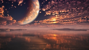 Moon, Clouds, Sunset, Artist, Artwork, Digital Art, 4K wallpaper