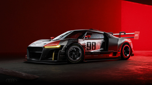 Audi R8 LMS GT3, CGI, Red background, 4K wallpaper