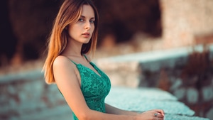 Green Dress, Girls, Model, 4K wallpaper