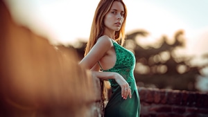 Green Dress, Girls, Model, 4K wallpaper