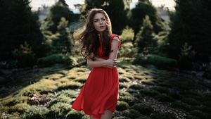 Red Dress, Girls, Model, 4K wallpaper