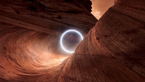 Circle light, Canyon, Illuminated, Sunset, Dusk, Rocks, 4K wallpaper