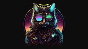 Cat, Midjourney, AI art, Leather jacket, Dark background, Digital Art, Sunglasses, 4K wallpaper