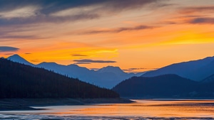 Sunset, Mountains, Lake, Nature, 4K wallpaper