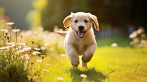 Cute puppy, Running, Golden Retriever, Labrador puppy, Adorable, 4K wallpaper