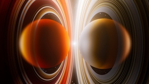 Cosmic, Symmetry, Celestial, Planetary rings, Dual, Energy, Galactic, Orbital ring, Vibrant, Light Streaks, Space artwork, Planets, 4K wallpaper