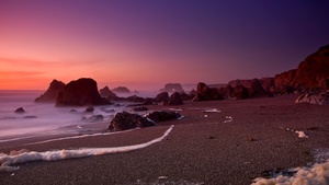 Rocky shore, Sunset, California, Seascape, 4K wallpaper