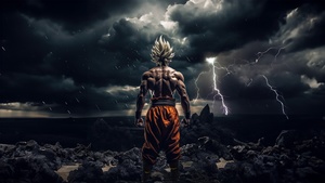 Super Saiyan, Goku, Dragon Ball, Cinematic, Thunderstorm, Lightning Strike, 4K wallpaper