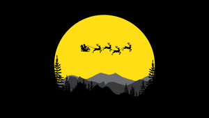 Santa Claus, Full moon, Silhouette, AMOLED, Black background, 12K, Simple, Navidad, Noel, 4K wallpaper