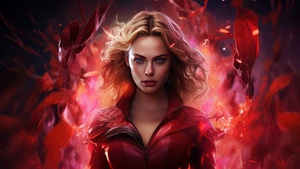 Scarlet Witch, Digital Art, Midjourney, AI art, Marvel Comics, Red aesthetic, 4K wallpaper