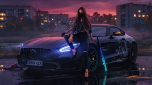 Girls, Cars, Mercedes, Artist, Artwork, Digital Art, 4K wallpaper